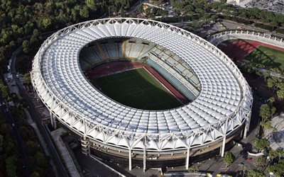 4k, stadio olimpico, vista desde arriba, exterior, estadio olímpico, roma, italia, as roma stadium, ss lazio stadium, estadios de fútbol, fútbol