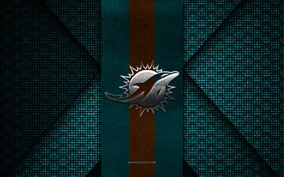 Miami Dolphins, NFL, blue turquoise knitted texture, Miami Dolphins logo, American football club, Miami Dolphins emblem, American football, Miami, USA