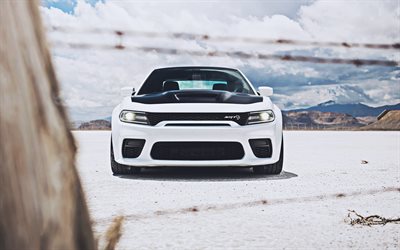 Dodge Charger SRT Hellcat, 4k, desert, 2022 cars, offroad, front view, pictures with Dodge, 2022 Dodge Charger, american cars, Dodge