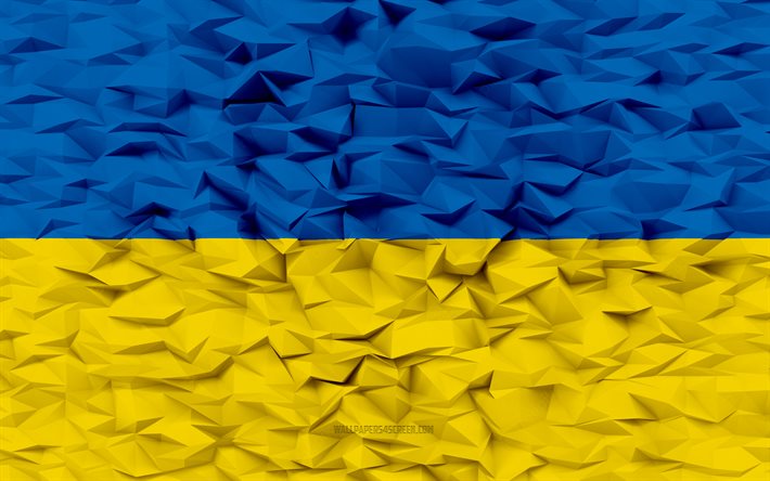 bandiera dell ucraina, 4k, sfondo del poligono 3d, struttura del poligono 3d, bandiera ucraina, bandiera dell ucraina 3d, simboli nazionali ucraini, arte 3d, ucraina