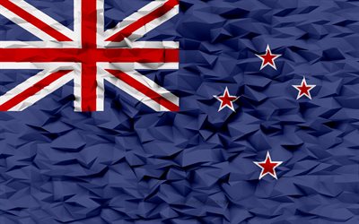 bandera de nueva zelanda, 4k, fondo de polígono 3d, textura de polígono 3d, bandera de nueva zelanda 3d, símbolos nacionales de nueva zelanda, arte 3d, nueva zelanda