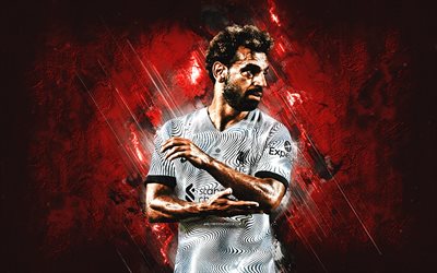 Mohamed Salah, Liverpool FC, portrait, Egyptian footballer, red stone background, football, Egypt, England, world football stars