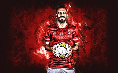 Ali Maaloul, Al Ahly SC, Tunisian football player, red stone background, portrait, Egypt, football