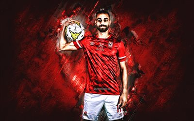 Amr Elsolia, Al Ahly SC, Egyptian football, midfielder, red stone background, football, Egypt, Elsolia Al Ahly, Amr Mohamed Eid El Solia