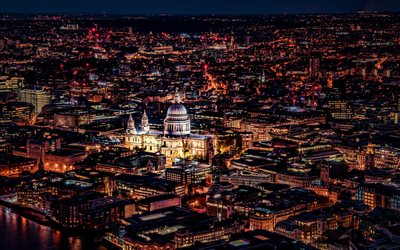 لندن, مشاهد ليلية, كاتدرائية سانت بول, أفق مناظر المدينة, المدن الإنجليزية, إنكلترا, المملكة المتحدة, لندن سيتي سكيب, مدينة لندن, لندن في الليل, بريطانيا العظمى