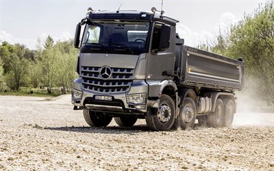 Mercedes-Benz Arocs, truck, dump truck, exterior, new gray Arocs, cargo delivery, Arocs 4143, 8x4, Mercedes-Benz