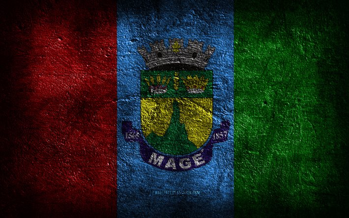 4k, Mage flag, Brazilian cities, stone texture, Flag of Mage, stone background, Day of Mage, grunge art, Brazilian national symbols, Mage, Brazil
