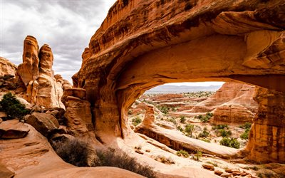 canyon, roches orange, voûte, soirée, arizona, rochers, arche de pierre, états-unis