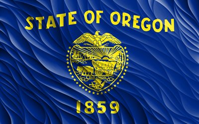 4k, オレゴン州旗, 波状の 3d フラグ, アメリカの州, オレゴン州の旗, オレゴンの日, 3d 波, アメリカ合衆国, オレゴン州, オレゴン