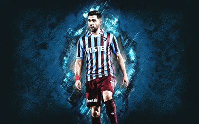 Anastasios Bakasetas, Trabzonspor, Greek footballer, blue stone background, football, Bakasetas Trabzonspor, Turkey