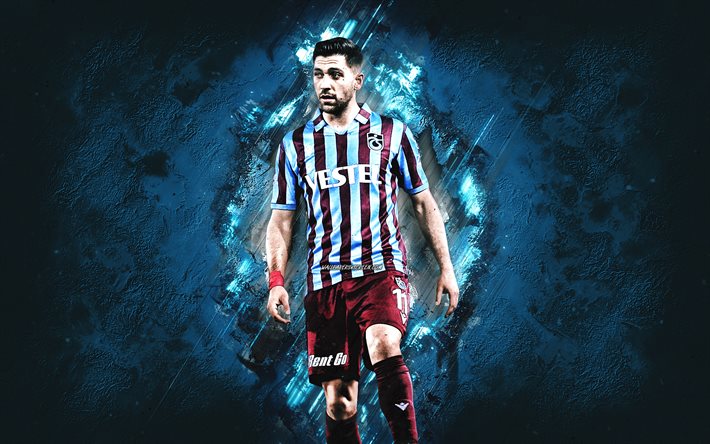 Anastasios Bakasetas, Trabzonspor, Greek footballer, blue stone background, football, Bakasetas Trabzonspor, Turkey