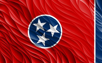4k, テネシー州旗, 波状の 3d フラグ, アメリカの州, テネシー州の旗, テネシーの日, 3d 波, アメリカ合衆国, テネシー州, テネシー