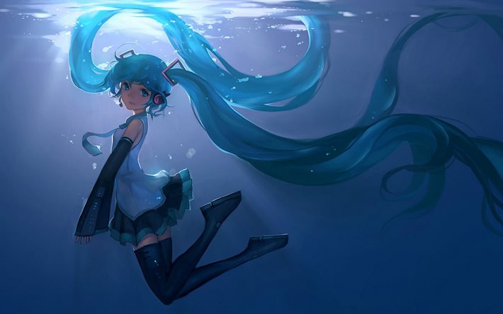 Vocaloid, Hatsune Miku, underwater, blue hair