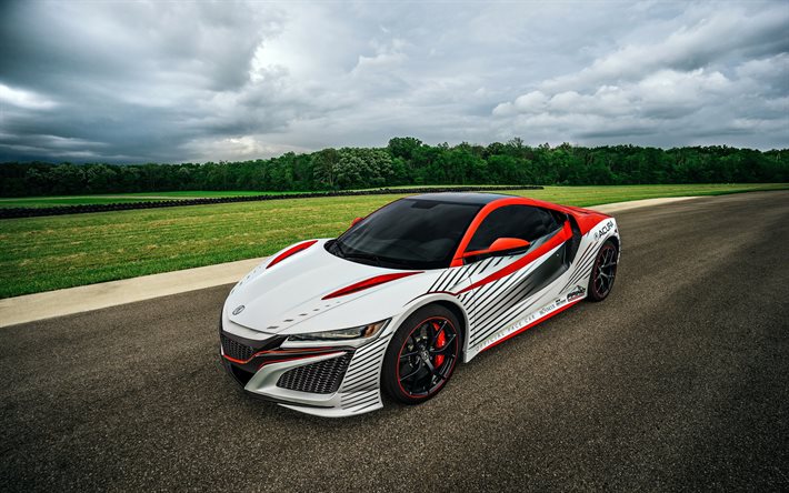 tuning, 2015, acura nsx, sports cars, road, clouds