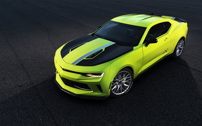 Chevrolet Camaro Turbo extensomètre autox Concept, 2016 voitures, sportcars, tuning, jaune Camaro, Chevrolet