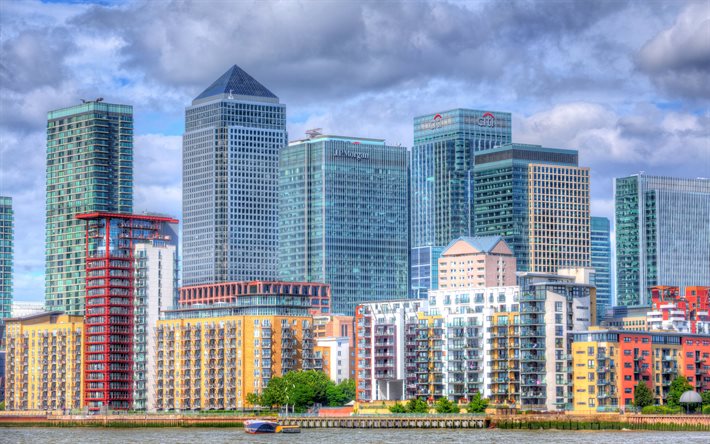 London, panorama, skyscrapers, metropolis, HDR, England