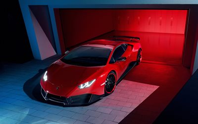 Lamborghini Huracan RWD, 2016, garage, Novitec Torado, tuning, night, red Lamborghini