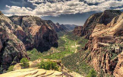Zion Canyon, valle, estate, montagna, Parco Nazionale di Zion, Utah, America, USA