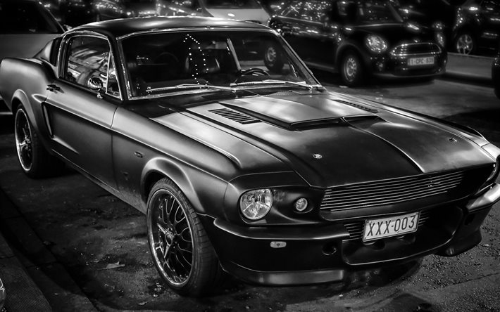 ford mustang gt500 eleanor, 1969, supercars, monochrom