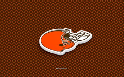 4k, cleveland browns isometrinen logo, 3d  taide, amerikan jalkapalloseura, isometrinen taide, cleveland browns, ruskea tausta, nfl, yhdysvallat, amerikkalainen jalkapallo, isometrinen tunnus, cleveland browns  logo