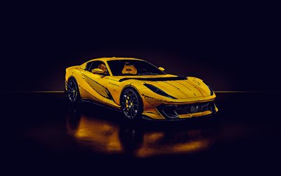 2023, フェラーリテーラーは812 comperizioneを作成しました, 4k, 正面図, 外観, 黄色のフェラーリ812, フェラーリ812チューニング, イタリアのスポーツカー, フェラーリ