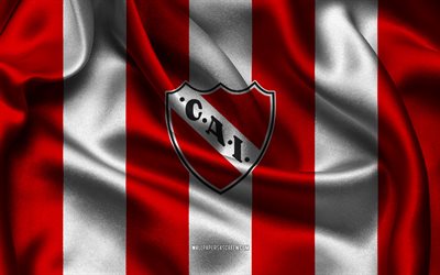 4k, ca independienteロゴ, 赤い白い絹の布, アルゼンチンのフットボールチーム, ca independiente emblem, アルゼンチンプリメラ部門, ca independiente, アルゼンチン, フットボール, ca independiente flag, サッカー, independiente fc