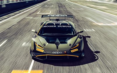 2023, Lamborghini Huracan Super Trofeo Evo2, 4k, front view, exterior, racing car, Lamborghini Huracan tuning, race track, Italian supercars, Lamborghini