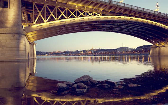 Ungheria, Budapest, ponte, sera, fiume