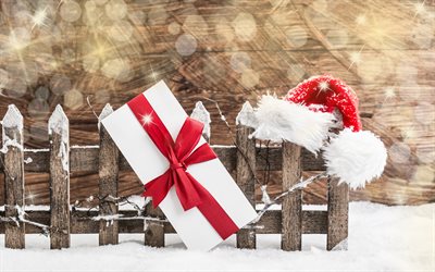 Christmas, gift box, New Year, santa hat, christmas decorations
