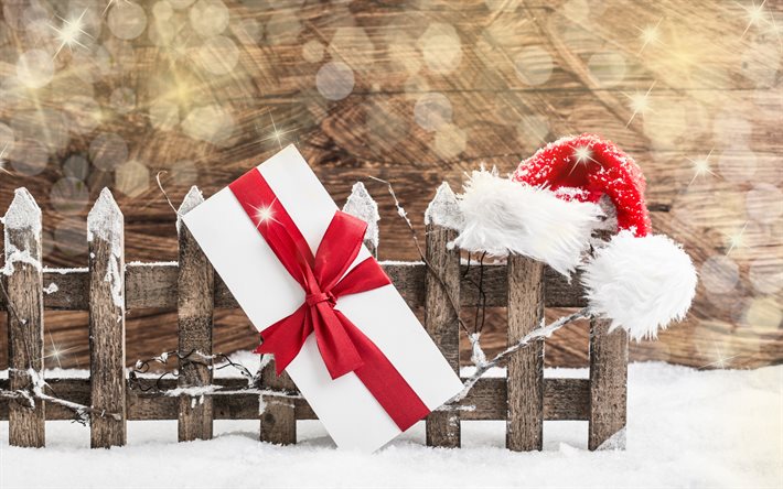 크리스마스, 선물 상자, 새해가, 산타 모자, 크리스마스 장식