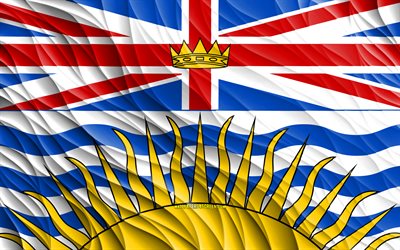 4k, British Columbia flag, wavy 3D flags, canadian provinces, flag of British Columbia, Day of British Columbia, 3D waves, Provinces of Canada, British Columbia, Canada