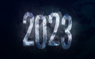 4k, bonne année 2023, minimalisme, chiffres de fumée, concepts 2023, créatif, 2023 chiffres 3d, 2023 fond noir, 2023 année