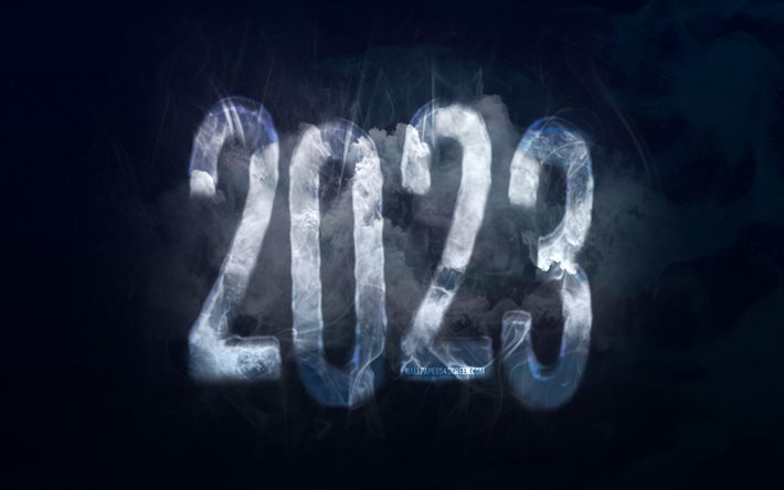 4k, 2023 feliz ano novo, minimalismo, dígitos de fumaça, 2023 conceitos, criativo, 2023 dígitos 3d, feliz ano novo 2023, 2023 fundo preto, 2023 ano
