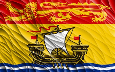 4k, New Brunswick flag, wavy 3D flags, canadian provinces, flag of New Brunswick, Day of New Brunswick, 3D waves, Provinces of Canada, New Brunswick, Canada