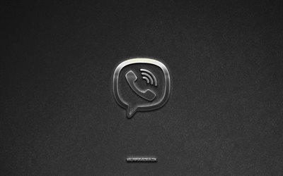 viberのロゴ, ソーシャル メディア ブランド, 灰色の石の背景, バイバーのエンブレム, ソーシャル メディアのロゴ, バイバー, 音楽記号, viber メタルロゴ, 石のテクスチャ
