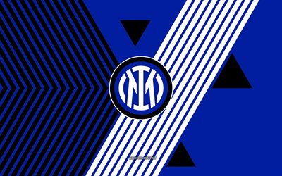 inter milan logo, 4k, italian jalkapallojoukkue, taustalla sinisiä mustia viivoja, inter milan, serie a, italia, viivapiirros, inter milan  tunnus, jalkapallo, internazionale, nerazzurri