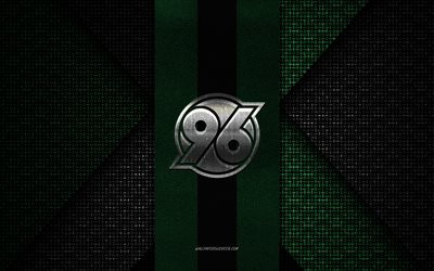 Hannover 96, 2 Bundesliga, green black knitted texture, Hannover 96 logo, German football club, Hannover 96 emblem, football, Hannover, Germany