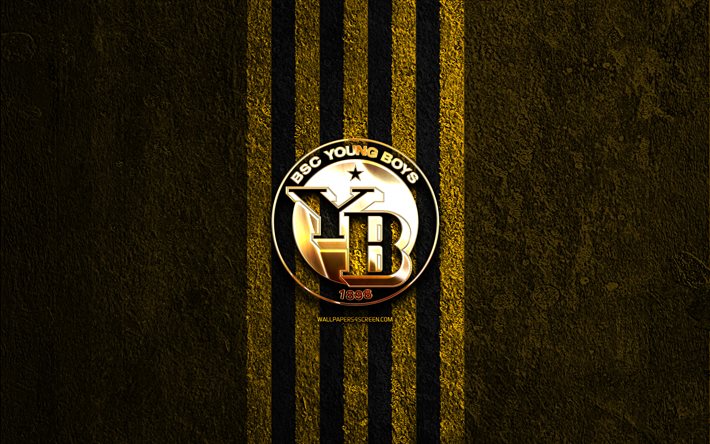 bscヤングボーイズの金色のロゴ, 4k, 黄色の石の背景, スイス・スーパーリーグ, スイス サッカー クラブ, bscヤングボーイズのロゴ, サッカー, bscヤングボーイズのエンブレム, bscヤングボーイズ, フットボール, ヤングボーイズfc