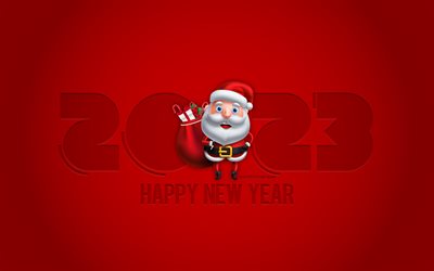 Happy New Year 2023, Santa Claus, 2023 red greeting card, 2023 concepts, 2023 background with Santa Claus, 2023 Happy New Year, 2023 red background, 2023 template