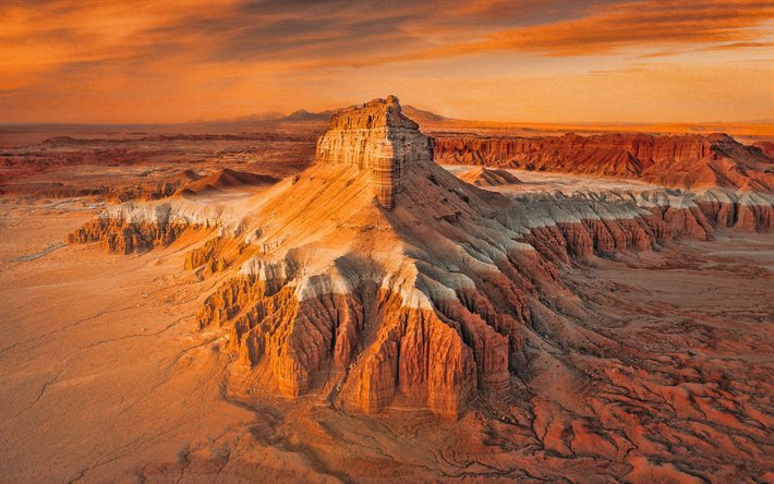 monument valley, ilta, auringonlasku, oranssit kivet, coloradon tasangolla, hiekkakivi buttes, arizona, aavikko, usa