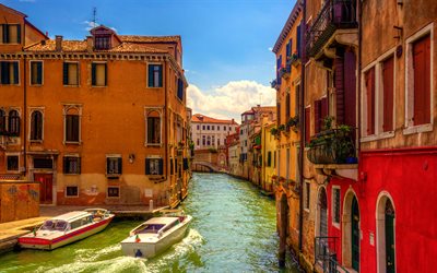 वेनिस, इटली, गर्मी, नहरों, नौकाओं, मकान