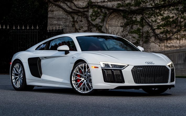 Audi R8 Coupe, 2017 cars, supercars, whire r8, Audi