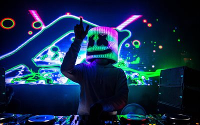 Marshmello, 晚俱乐部, 控制台DJ, 音乐会, 霓虹灯, DJ