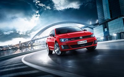los sedanes de 2017, Volkswagen Lamando GTS, el movimiento, el volkswagen rojo