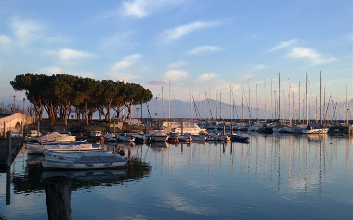 baia, banchina, barca, mare, bianco, yacht, Desenzano del Garda, Italia