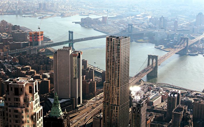New York, Brooklyn, Manhattan, USA, Brooklyn Bridge, skyscrapers