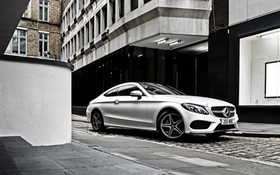 coupe, 2016, Mercedes-Benz, C-class, AMG, C205, street, white mercedes