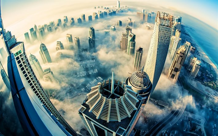 दुबई, गगनचुंबी इमारतों, देखने के लिए, ऊंचाई, बादलों, संयुक्त अरब अमीरात