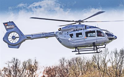 eurocopter ec635, 4k, mehrzweckhubschrauber, zivilluftfahrt, grauer hubschrauber, luftfahrt, ec635, eurocopter, bilder mit hubschrauber