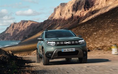Dacia Duster, 4k, offroad, 2022 cars, crossovers, desert, gray Dacia Duster, 2022 Dacia Duster, romanian cars, Dacia